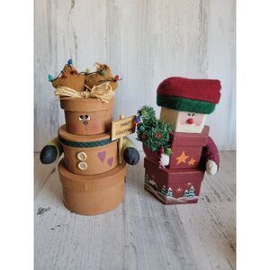 Unique Vintage Santa Claus reindeer 3 compartment gift box set